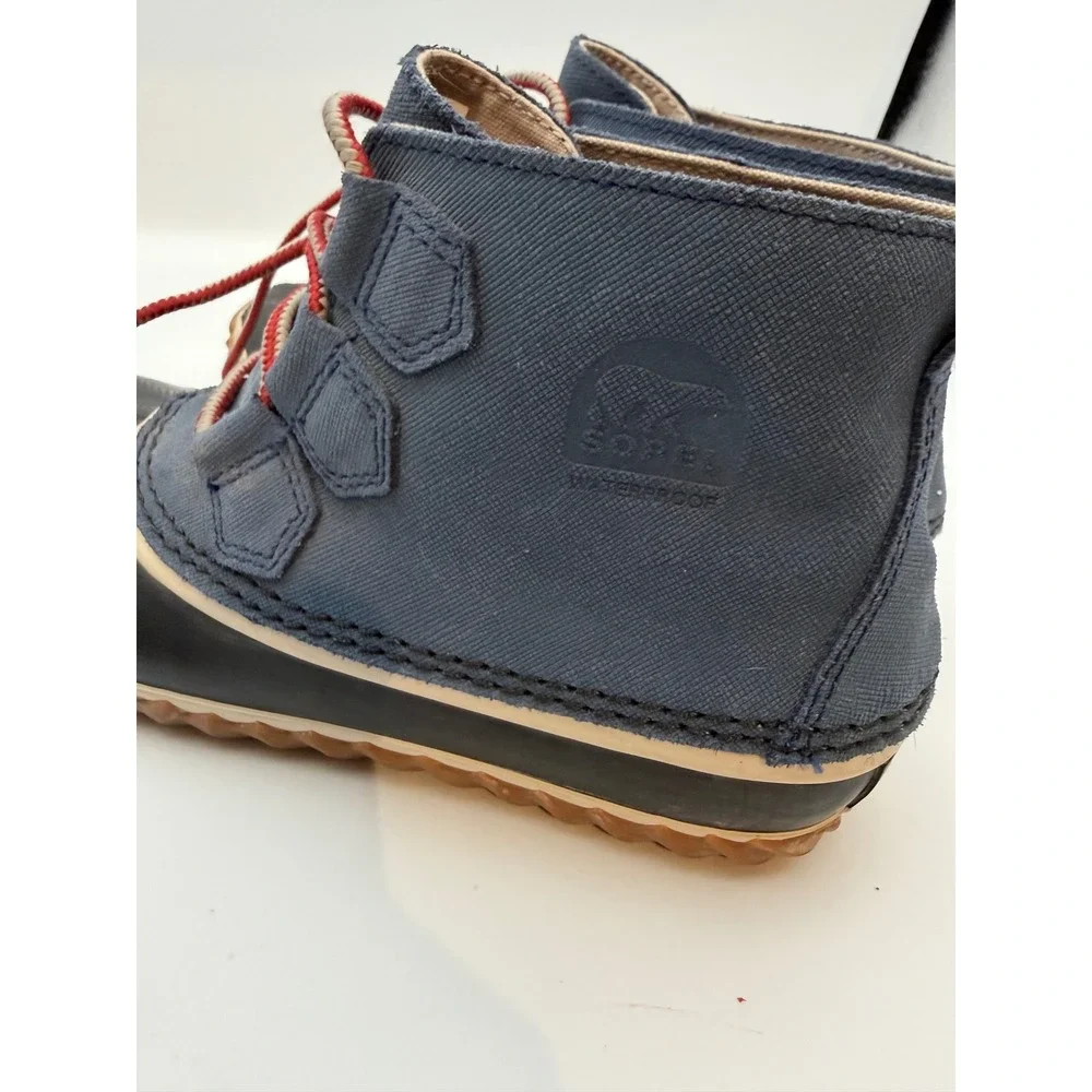 Sorel Out N About Rain Boots Womens 7 Blue Canvas Black Duck Boots NL2339-478